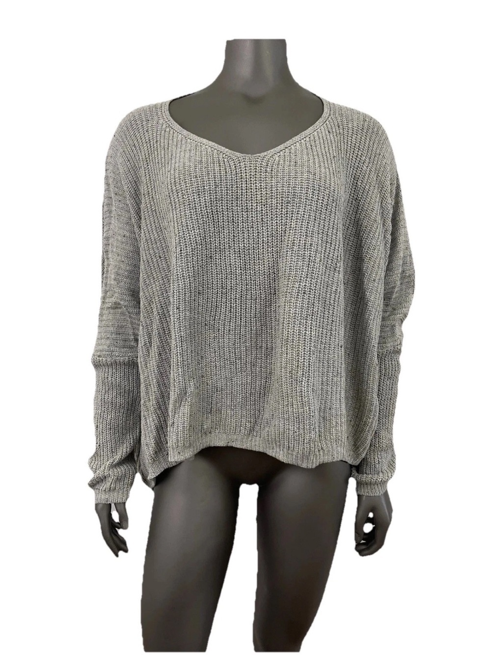 Carly Jean Los Angeles Sweater S/M Gray Boxy Slouchy Speckled Oversized Dolman